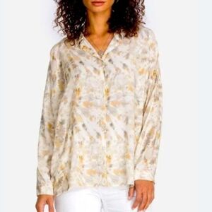 Johnny Was Calme' Elegant Cream, Gray and Yellow Oversized Boxy Button Up Shirt